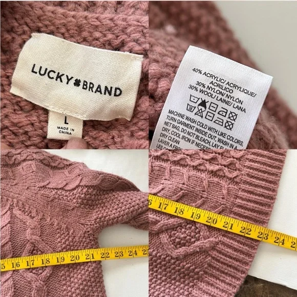 Lucky brand Mixed Cable Crew Pullover Sweater wool blend Large. - Picture 6 of 8